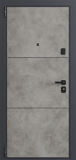 Входная дверь с панелями МДФ ПВХ бетон и контрастными наличниками