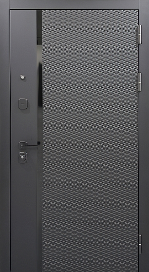 Входная квартирная дверь с панелями МДФ графит и вертикальной черной полоской